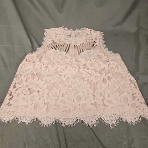 ME+EM GRAPHIC FLORAL LACE TOP — PALE BLUSH, UK 12