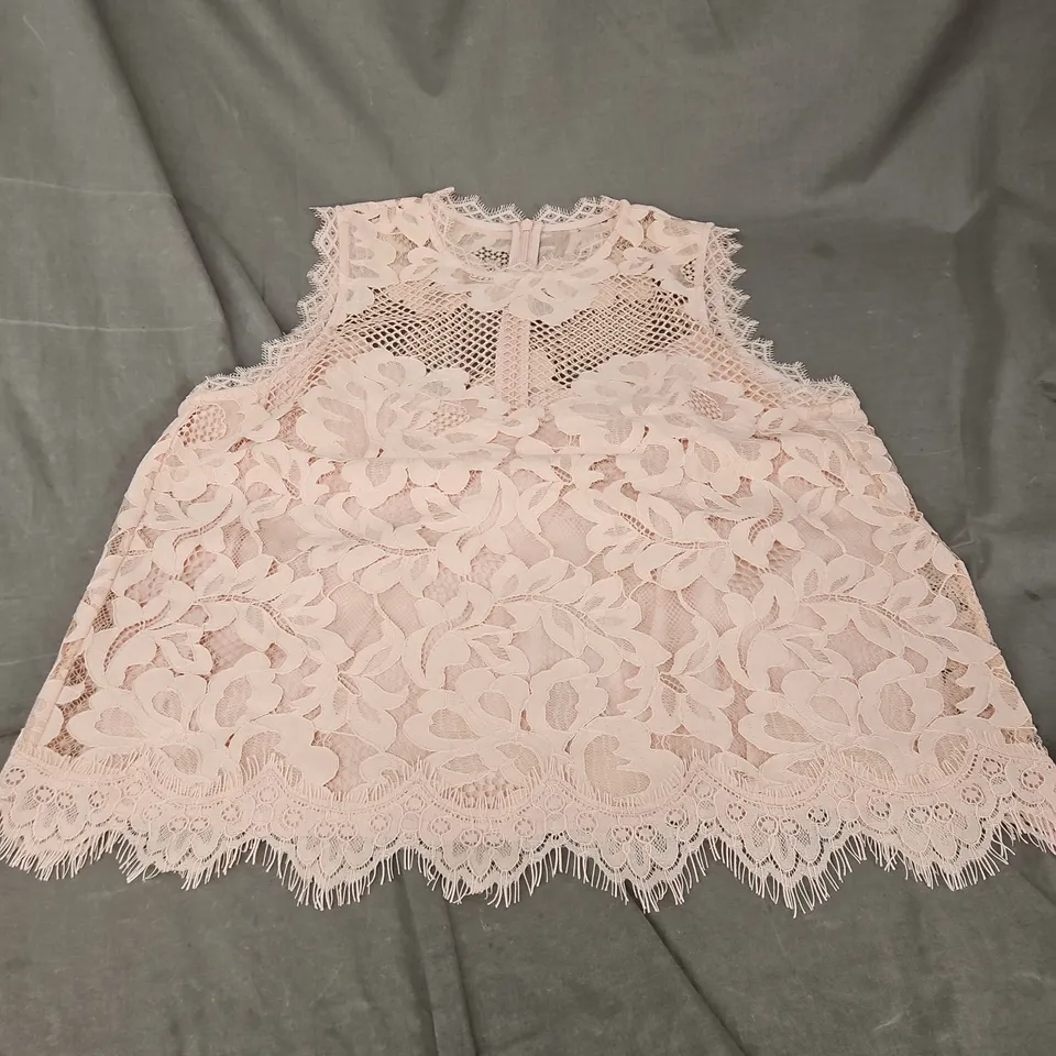 ME+EM GRAPHIC FLORAL LACE TOP — PALE BLUSH, UK 12