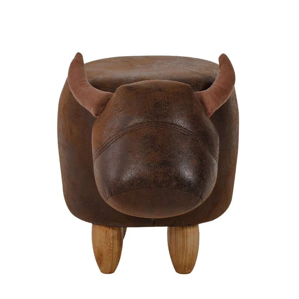 BOXED CHILDREN'S BROWN BULL OTTOMAN