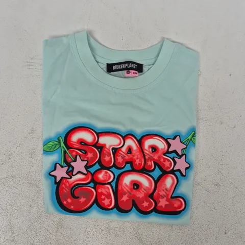BROKEN PLANET STARGIRL TEE IN AQUA BLUE SIZE XS