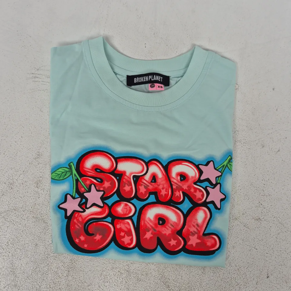BROKEN PLANET STARGIRL TEE IN AQUA BLUE SIZE XS