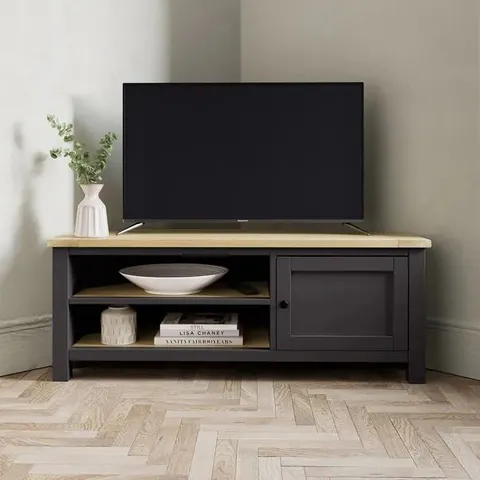 BOXED OLNEY CORNER TV UNIT FOR TVS UP TO 55" - CHARCOAL (1 BOX)