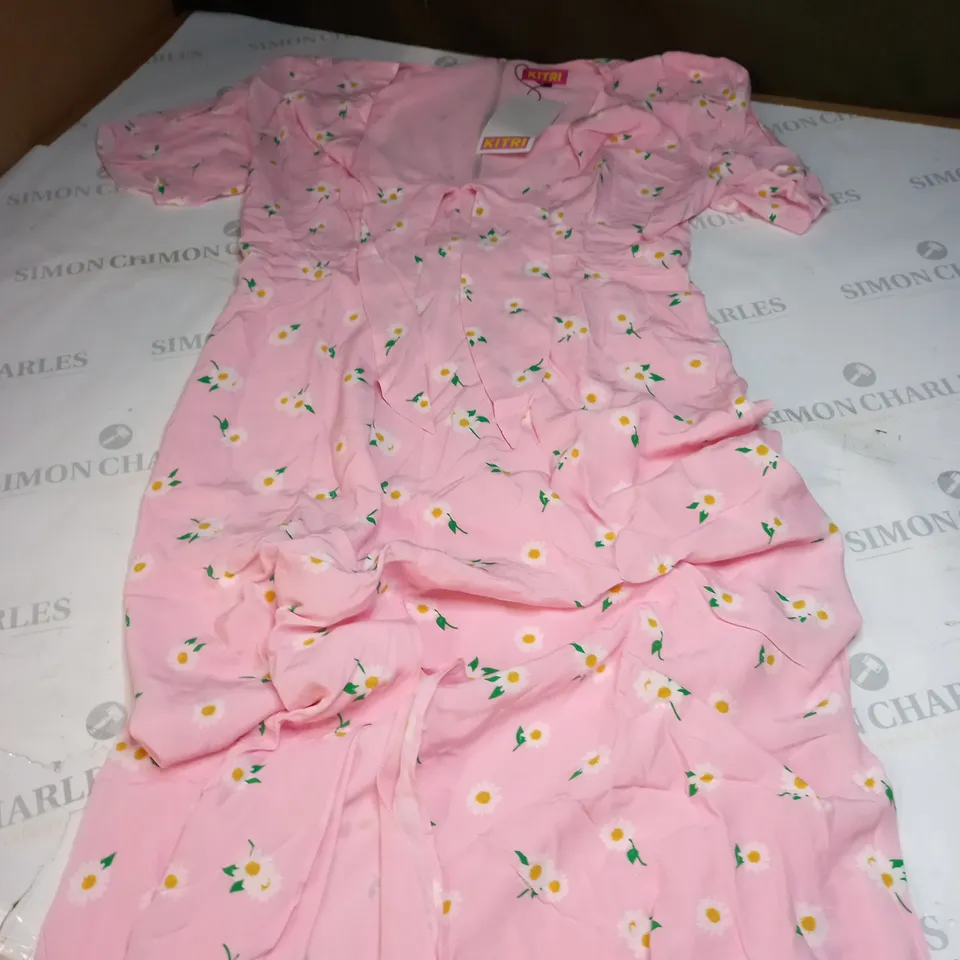 WOMENS BELL TIE FRONT PINK DAISY DRESS 12