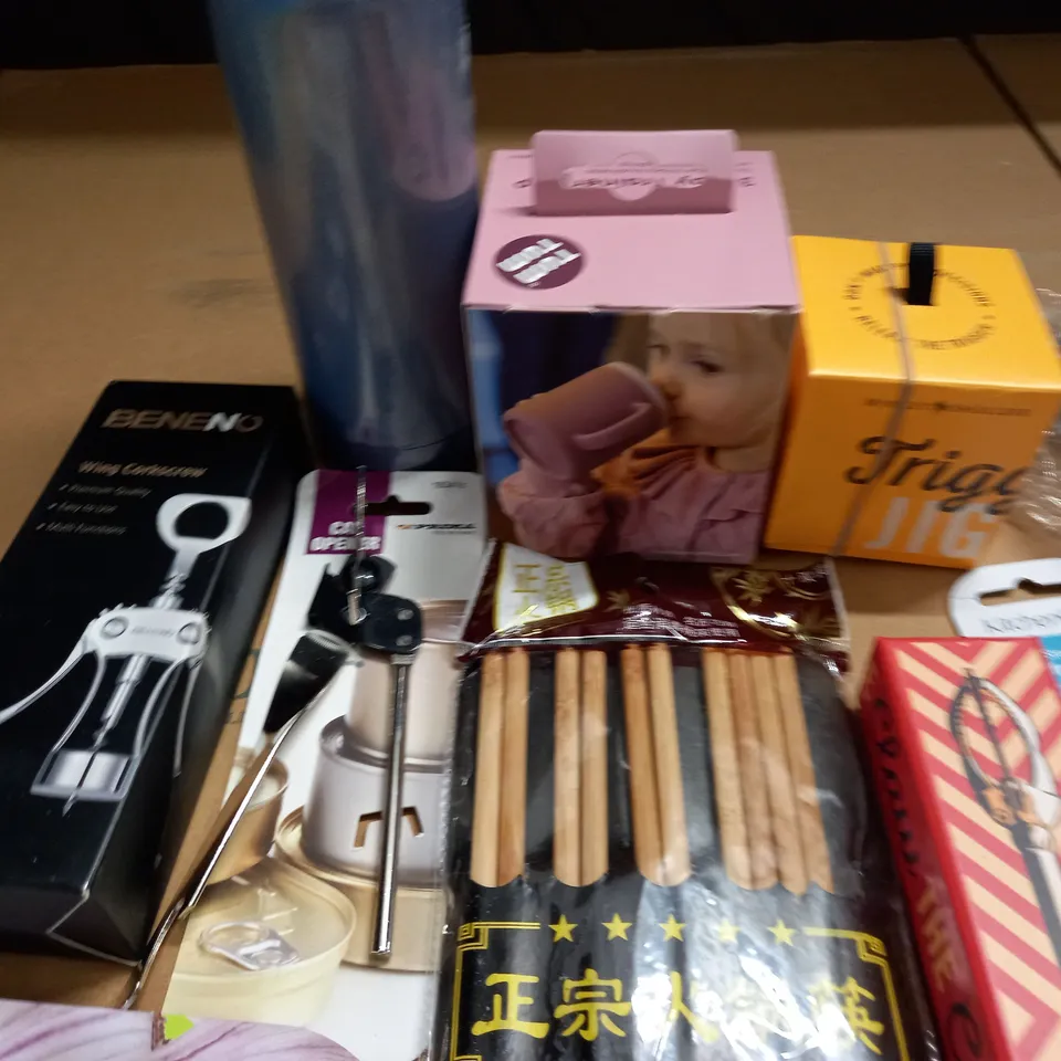 LOT OF ASSORTED KITCHEN ITEMS TO INCLUDE WING CORKSCREW, GRAPEFRUIT KNIFE, CAN OPENERS AND GARLIC PRESS