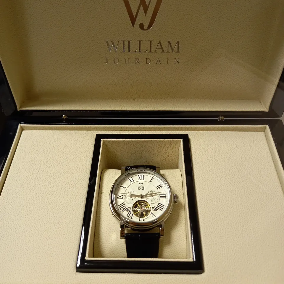 WILLIAM JOURDAIN PART SKELETON AUTOMATIC BLACK LEATHER STRAP WATCH RRP £1200
