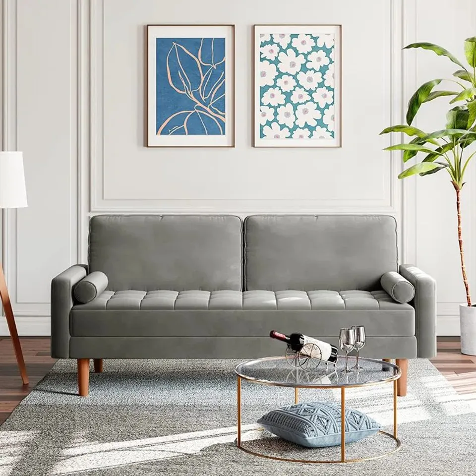 BOXED DELICAT 148.5CM 2 SEATER VELVET SQUARE ARM LOVESEAT 