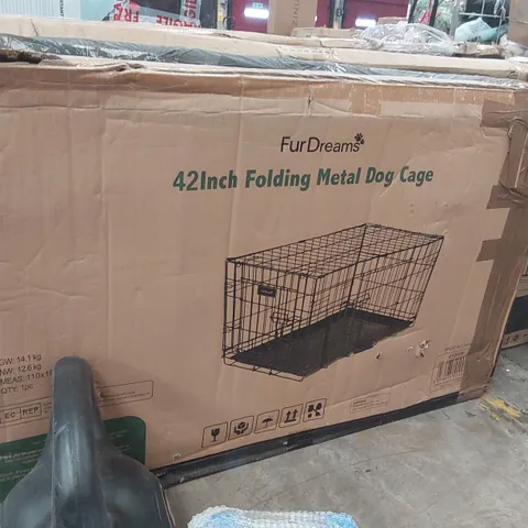 BOXED 42 INCH FOLDING METAL DOG CAGE