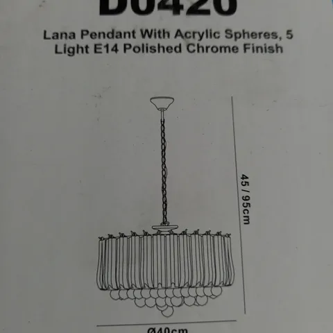 BOXED DECO LIGHTING LANA 5 LIGHT PENDANT WITH ACRYLIC SPHERES E14 POLISHED CHROME FINISH SELIVER