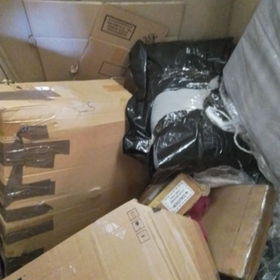 PALLET CONTAINING ASSORTED HOUSEHOLD & HOME IMPROVEMENT PRODUCTS. INCLUDES HAND-PUMP, HEATED THROW, TEXTILES, GYM ICE POD ETC