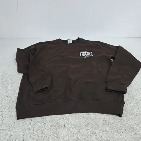 BOURBON BISCUIT FAN CLUB BROWN JUMPER MEDIUM ROCK ON RUBY "ONE OF A KIND"