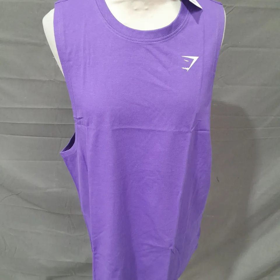 GYMSHARK TRAINING DROP ARM TANK IN PURPLE SIZE S