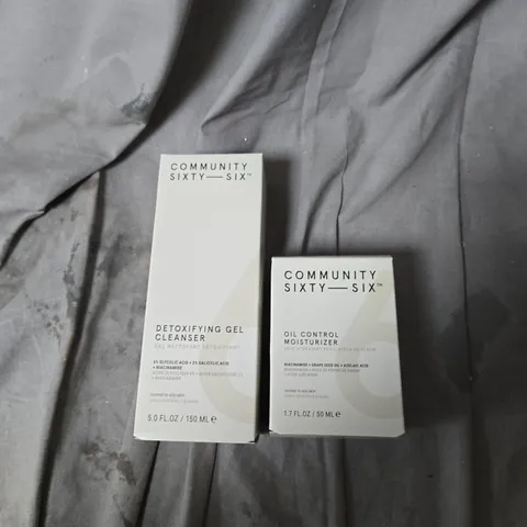 BOX OF APPROXIMATELY 15 X COMMUNITY SIXTY-SIX DETOXIFYING GEL CLEANSER & OIL CONTROL MOISTURIZER – FACIAL SKIN CARE DUO