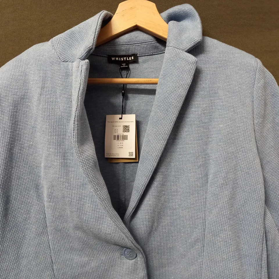 WHISTLES SLIM JERSEY JACKET IN LIGHT BLUE - UK 14