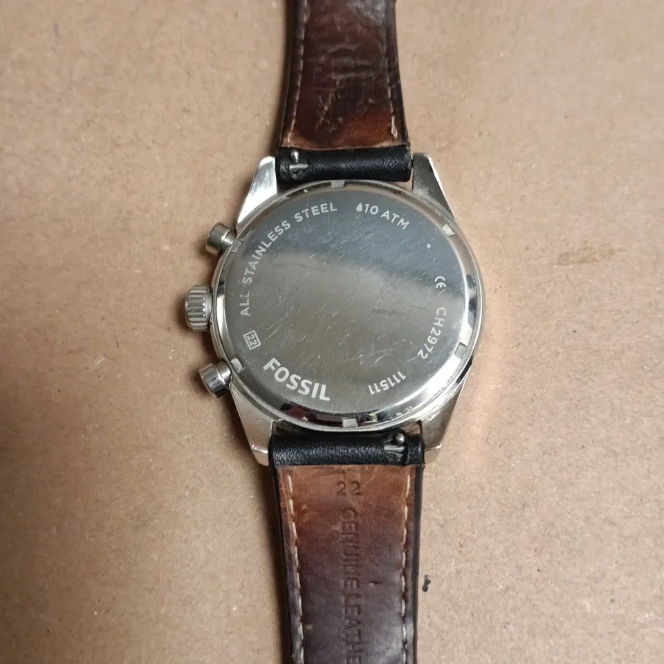 UNBOXED FOSSIL BLACK DIAL CHRONOGRAPH WATCH WITH BLACK LEATHER STRAP - CH2972 111511