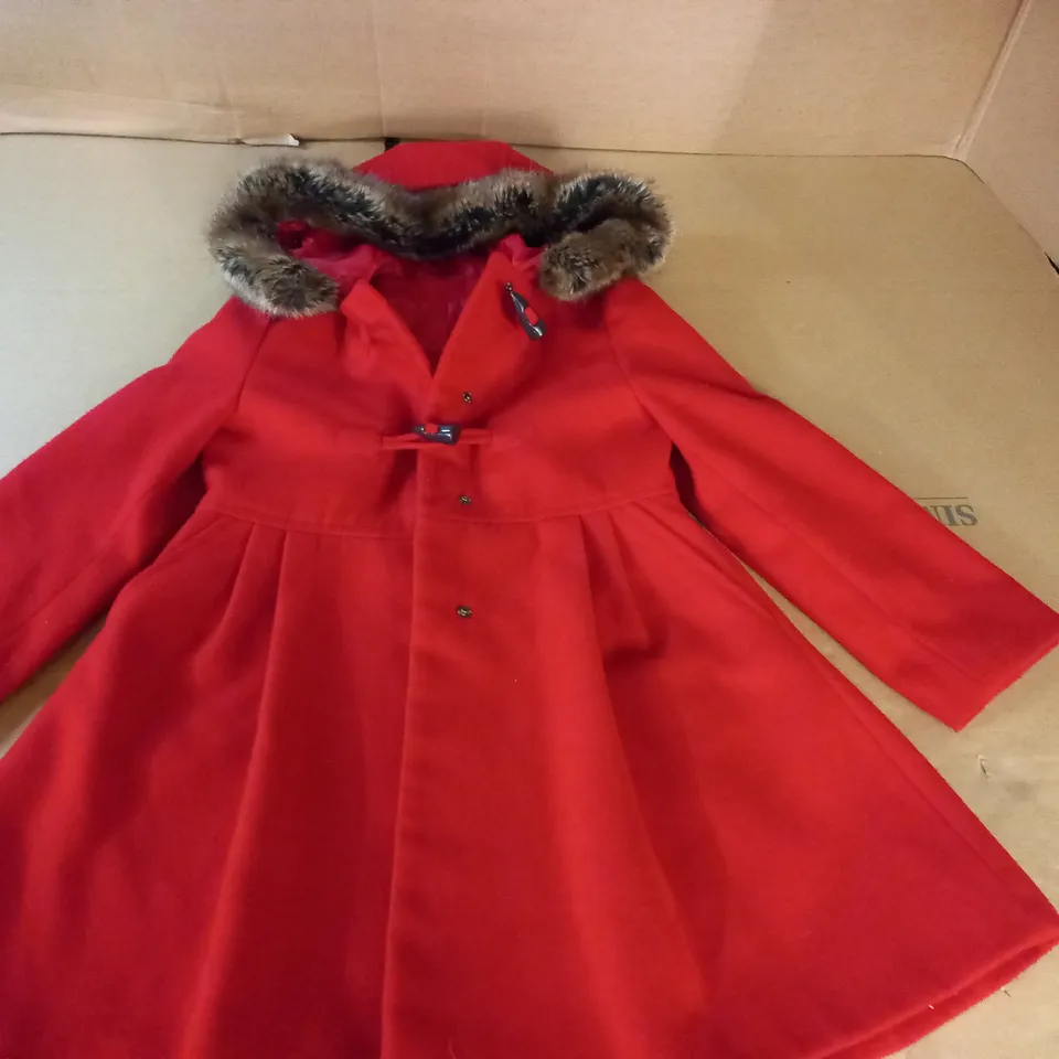 KIDS RED PARKA COAT - 6/7 YRS