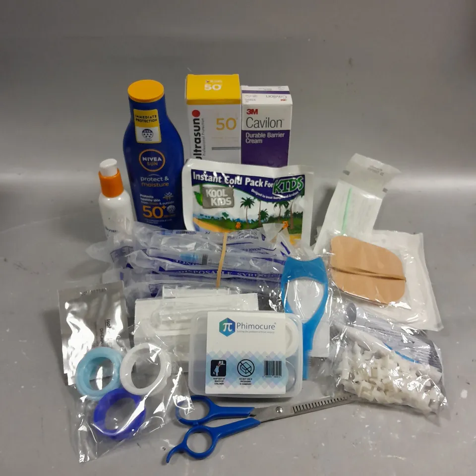 LOT OF APPROX 15 HEALTH AND BEAUTY ITEMS TO INCLUDE NIVEA SUN 50+ SUNCREAM (200ML), CAVILON DURABLE BARRIER CREAM (3.25OZ), ULTRASUN SPF 50 FOR KIDS (150ML), ETC. 