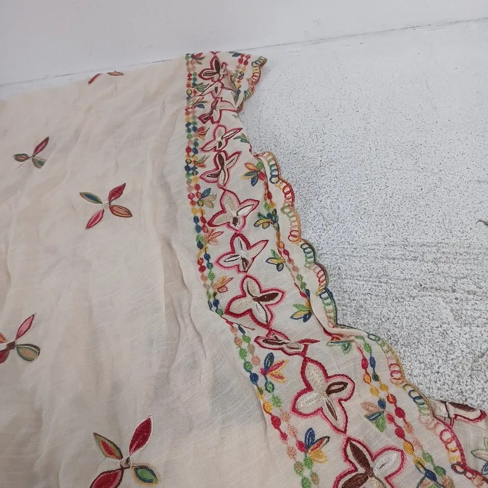 EMBROIDERED CREAM ROBE WITH COLOURFUL BORDER AND TASSELS – ONE SIZE