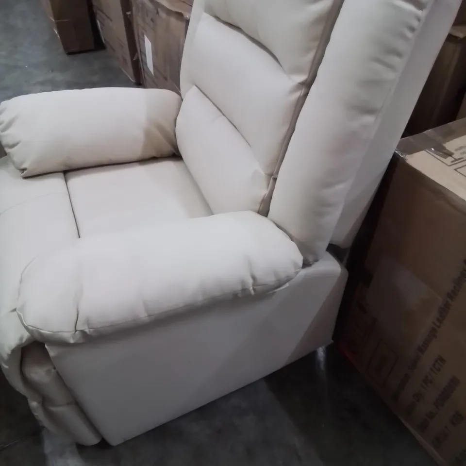 DESIGNER  ANUAL RECLINING EASY CHAIR LIGHT GREY FAUX LEATHER 