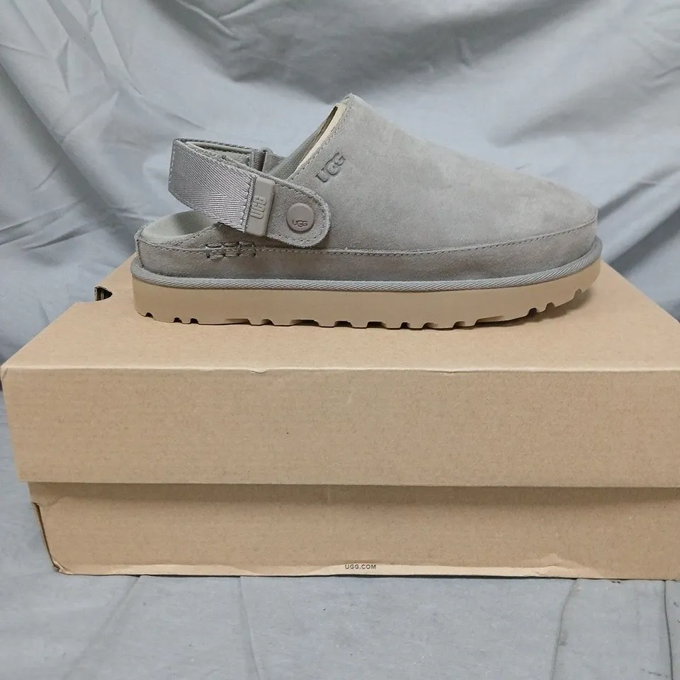 UGG GREY SUEDE SHOES WITH BACK STRAP – SIZE 6