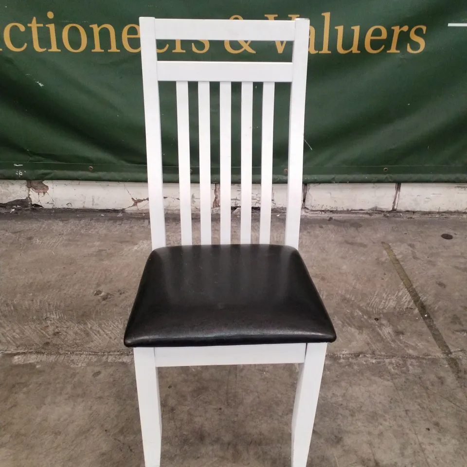 JAVA WHITE DINING CHAIR (BLACK LEATHER SEAT PAD)