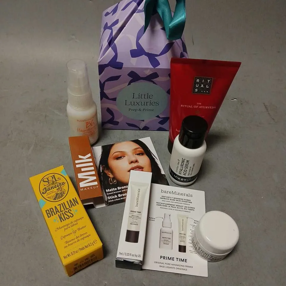 BOXED LITTLE LUXURIES PREP & PRIME GIFT SET TO INCLUDE - KIEHL'S ULTRA FACIAL CREAM - SOL DE JANEIRO CUPUACU LIP BUTTER - THE INKEY LIST HYULARUNIC ACID SERUM ETC