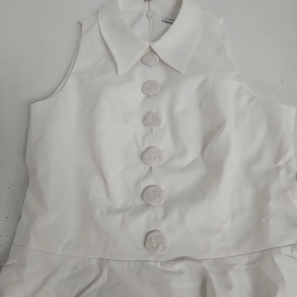 NADINE MERABI SLEEVELESS MAXI DRESS IN WHITE WITH BUTTON DETAIL - M UK 12