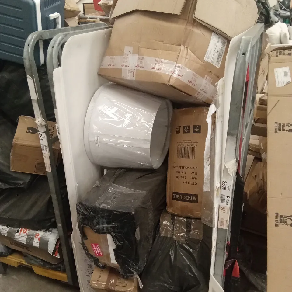 CAGE CONTAINING ASSORTED PRODUCTS INCLUDING LAMP SHADES, EGG COOKER, SNORKELS & MATTRESS TOPPER 