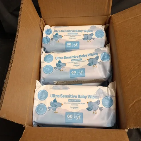 APPROXIMATEY 12 X ULTRA SENSITIVE BABY WIPES UNSCENTED, 60 WIPES PER PACK