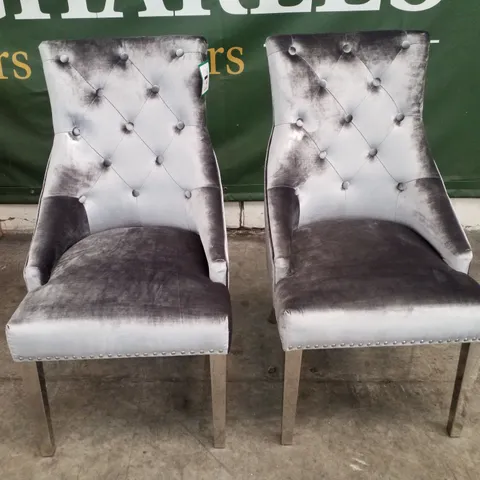 SET OF 2 SILVER VELVET DINING CHAIRS