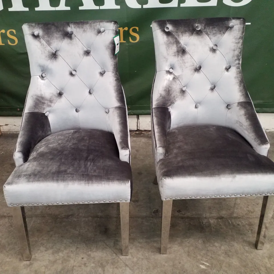 SET OF 2 SILVER VELVET DINING CHAIRS