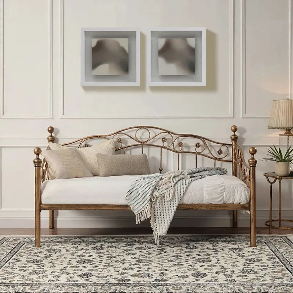 BOXED MIRA DAYBED - 3FT SINGLE, ANTIQUE BRASS (1 BOX)