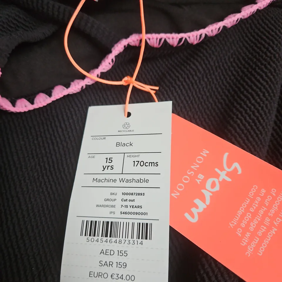 STORM BY MONSOON BLACK RIBBED GIRLS' SWIMSUIT, 7-15 YEARS .