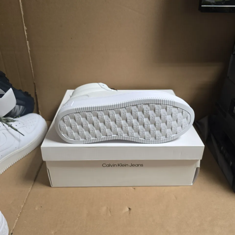 CALVIN KLEIN JEANS TRIPLE WHITE HIGH-TOP SNEAKERS, UK 6 