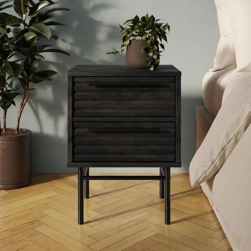 BOXED BRYANT 2 DRAWER BEDSIDE TABLE - BLACK