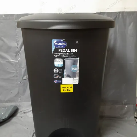 ADDIS 50 LITRE PEDAL BIN, BLACK