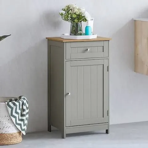 BOXED LASSIC BATH VIDA PRIANO 1 DOOR 1 DRAWER FREESTANDING CABINET - GREY/OAK (1 BOX)