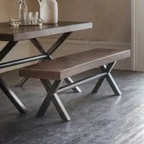 BOXED LOGAN BENCH-LARGE IN WALNUT STAIN FINISH AND IRON LEGS - 200CM