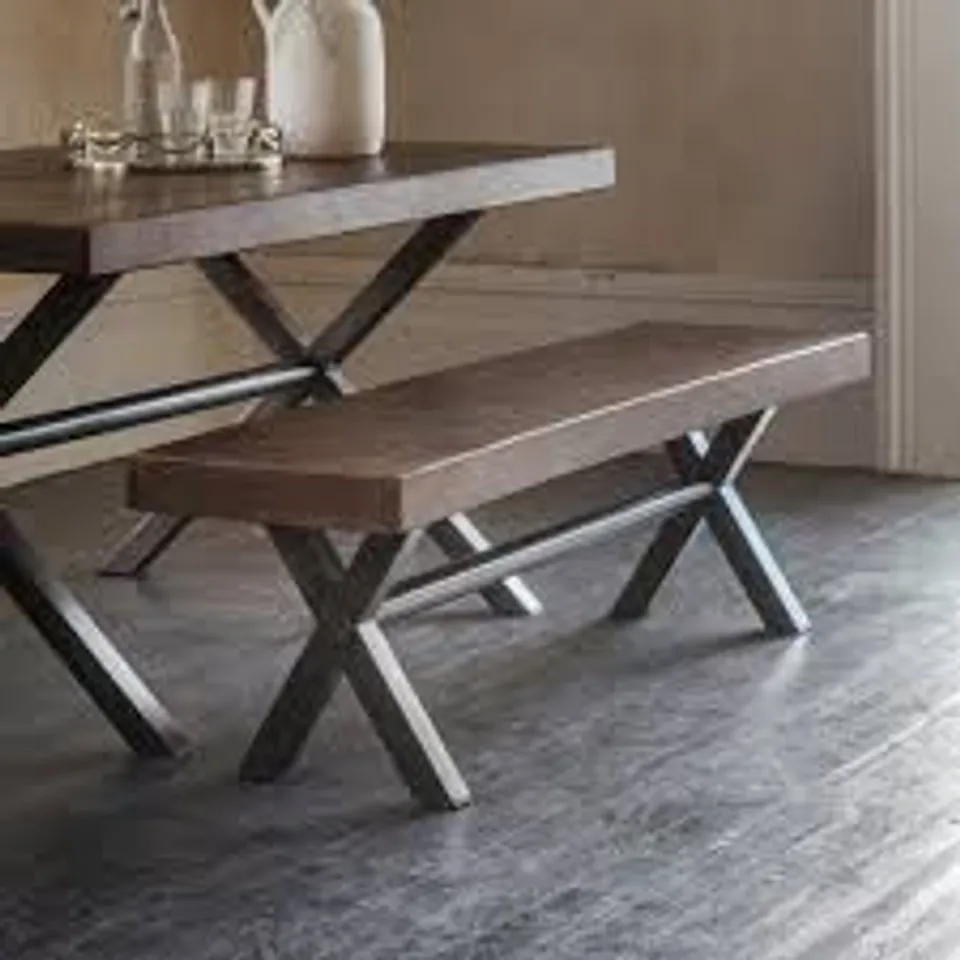 BOXED LOGAN BENCH-LARGE IN WALNUT STAIN FINISH AND IRON LEGS - 200CM