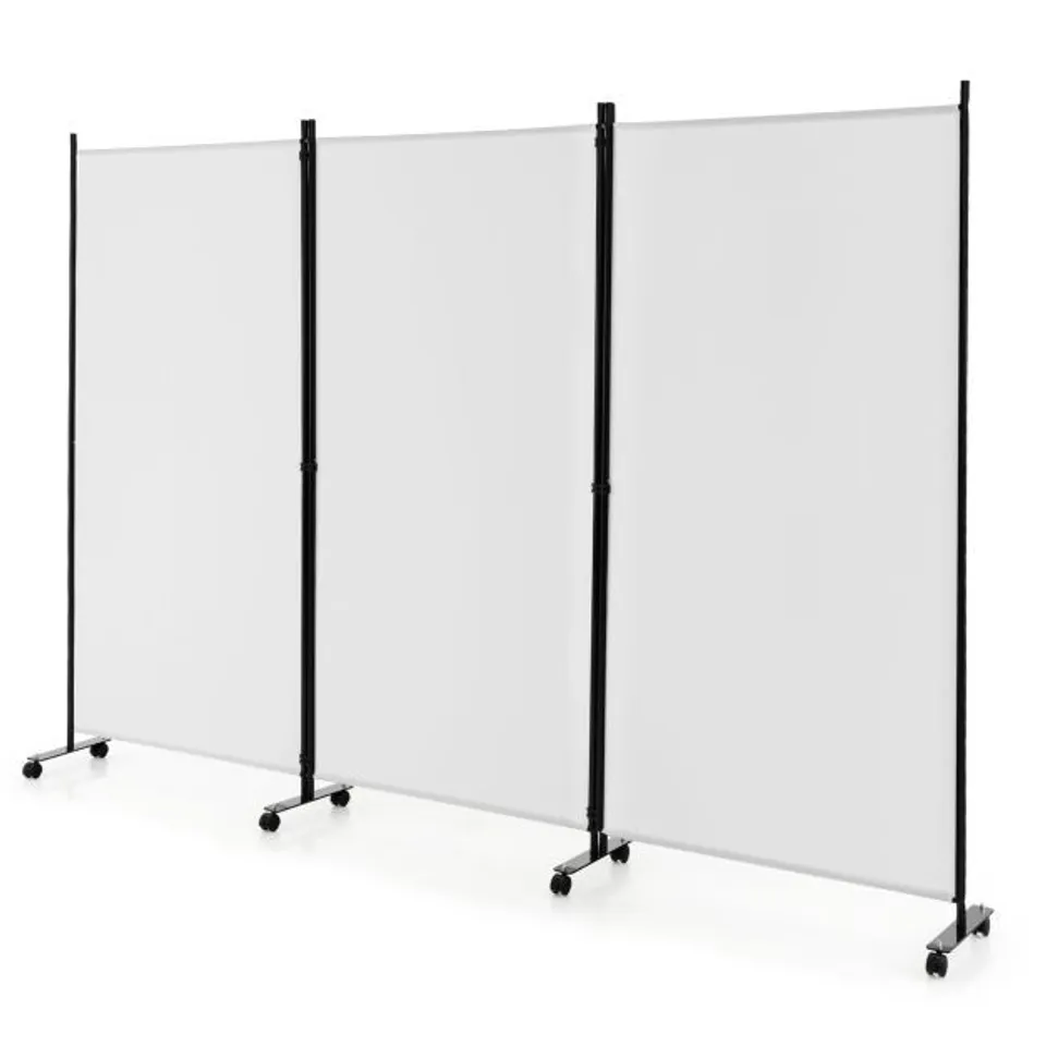 BOXED COSTWAY 3 PANEL FOLDING ROOM DIVIDER WITH LOCKABLE WHEELS - WHITE