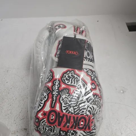 YOKKAO BOXING GLOVES – WHITE WITH RED/BLACK GRAPHIC