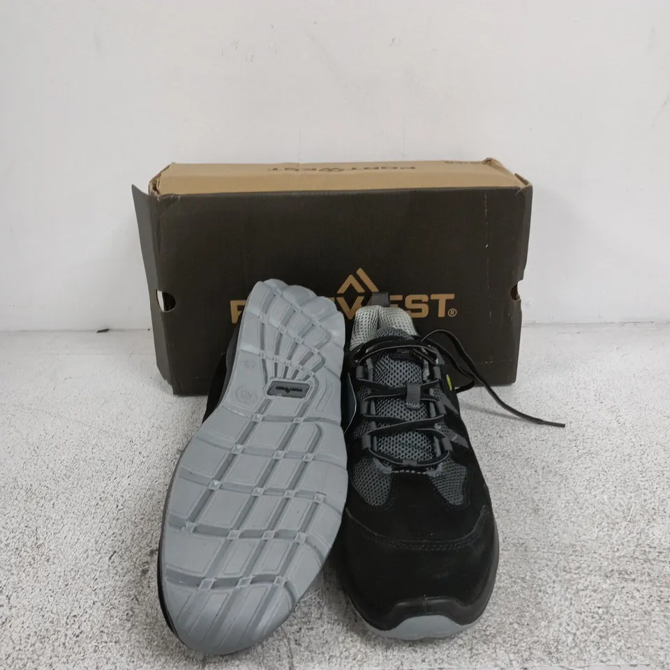PORTWEST COMPOSITE COW SUEDE LEATHER TRAINER S1 ESD SR FO – BLACK/GREY, UK 9 (EU 43)