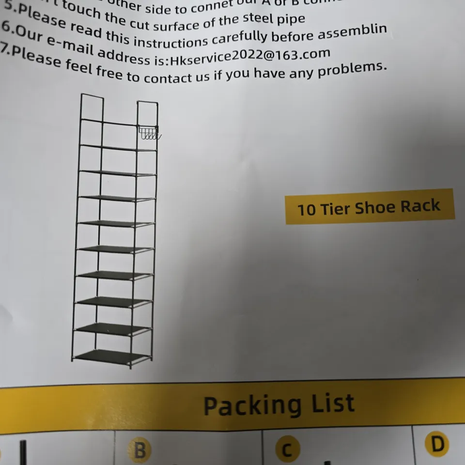10-TIER SHOE RACK, BLACK METAL FRAME