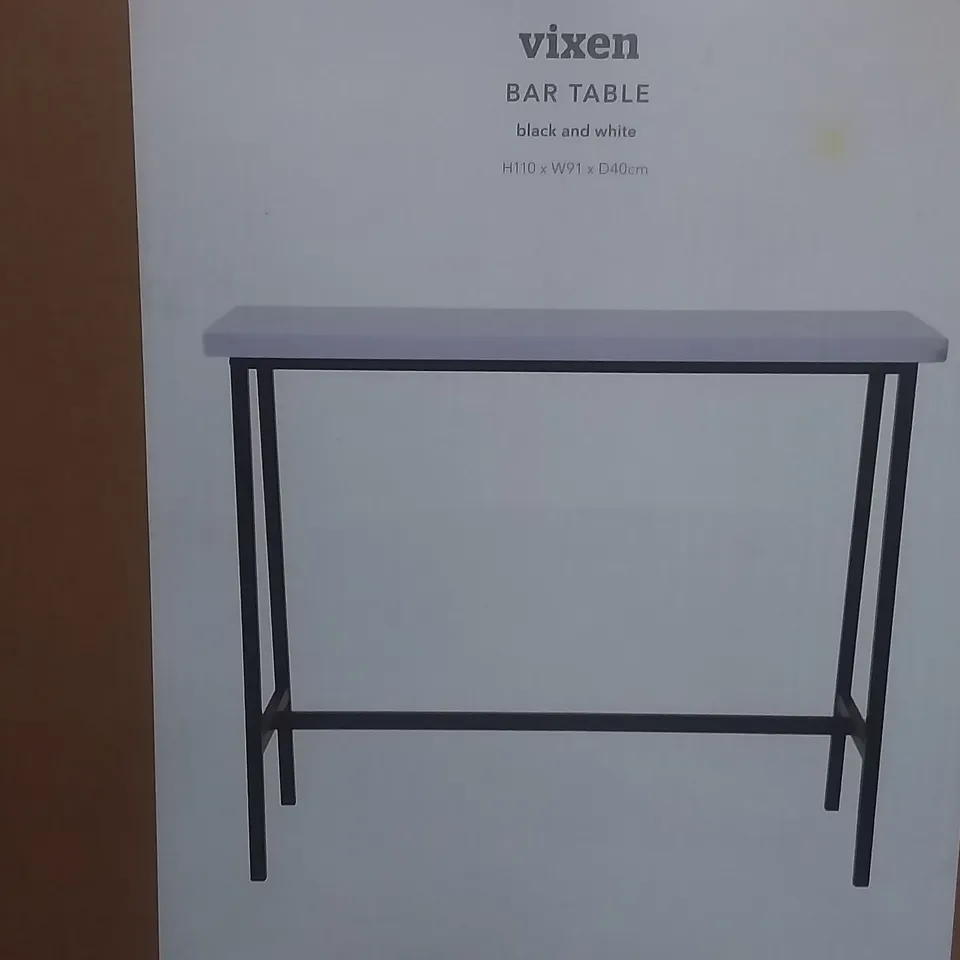 BOXED VIXEN BAR TABLE IN BLACK AND WHITE - H110 X W91 XD40 CM 