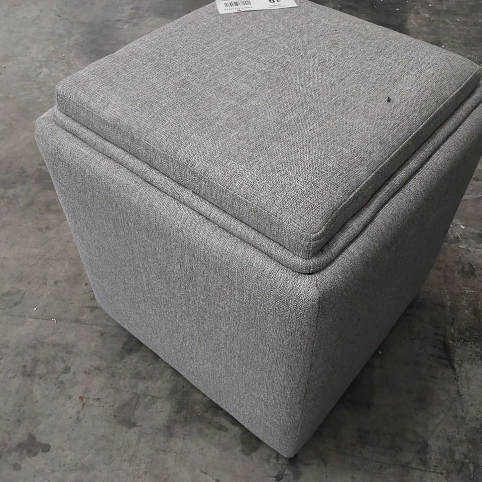 QUALITY BRITISH MADE LOUNGE Co SQUARE REVERSE TOP STORAGE FOOTSTOOL GREY FABRIC 