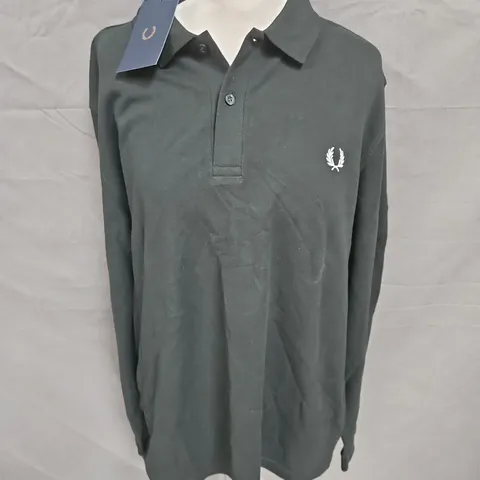 FRED PERRY LONG SLEEVE POLO IN NIGHT GREEN SIZE XL