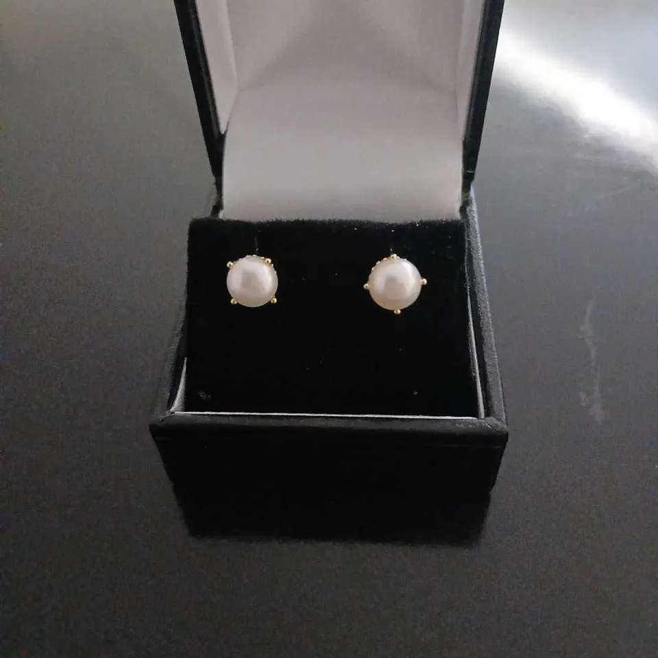 DIAMONIQUE PEARL STUD SET OF OF STERLING SILVER GOLD PLATED EARRINGS