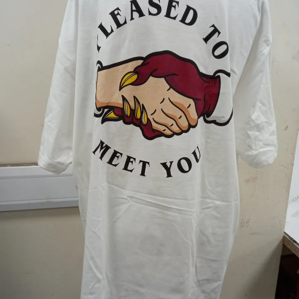 BROKEN SOCIETY PLEASED TO MEET YOU T-SHIRT IN WHITE - 3XL