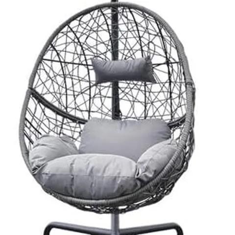 BOXED CROXLEY RATTAN HANGING EGG CHAIR - GREY (1 BOX)