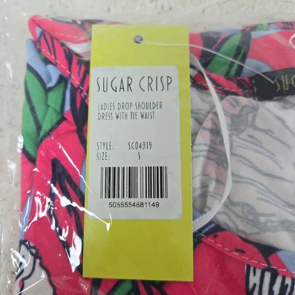SUGAR CRISP LADIES DROP SHOULDER DRESS WITH TIE WAIST – FLORAL PRINT, UK SIZE S