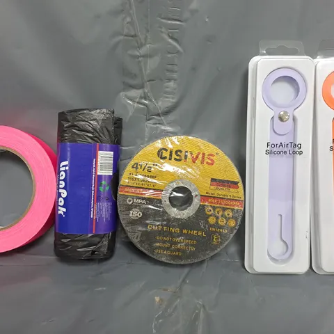 APPROXIMATELY 12 ASSORTED HOUSEHOLD ITEMS TO INCLUDE SILICONE LOOP FOR AIRTAG, CUTTING WHEEL, ETC